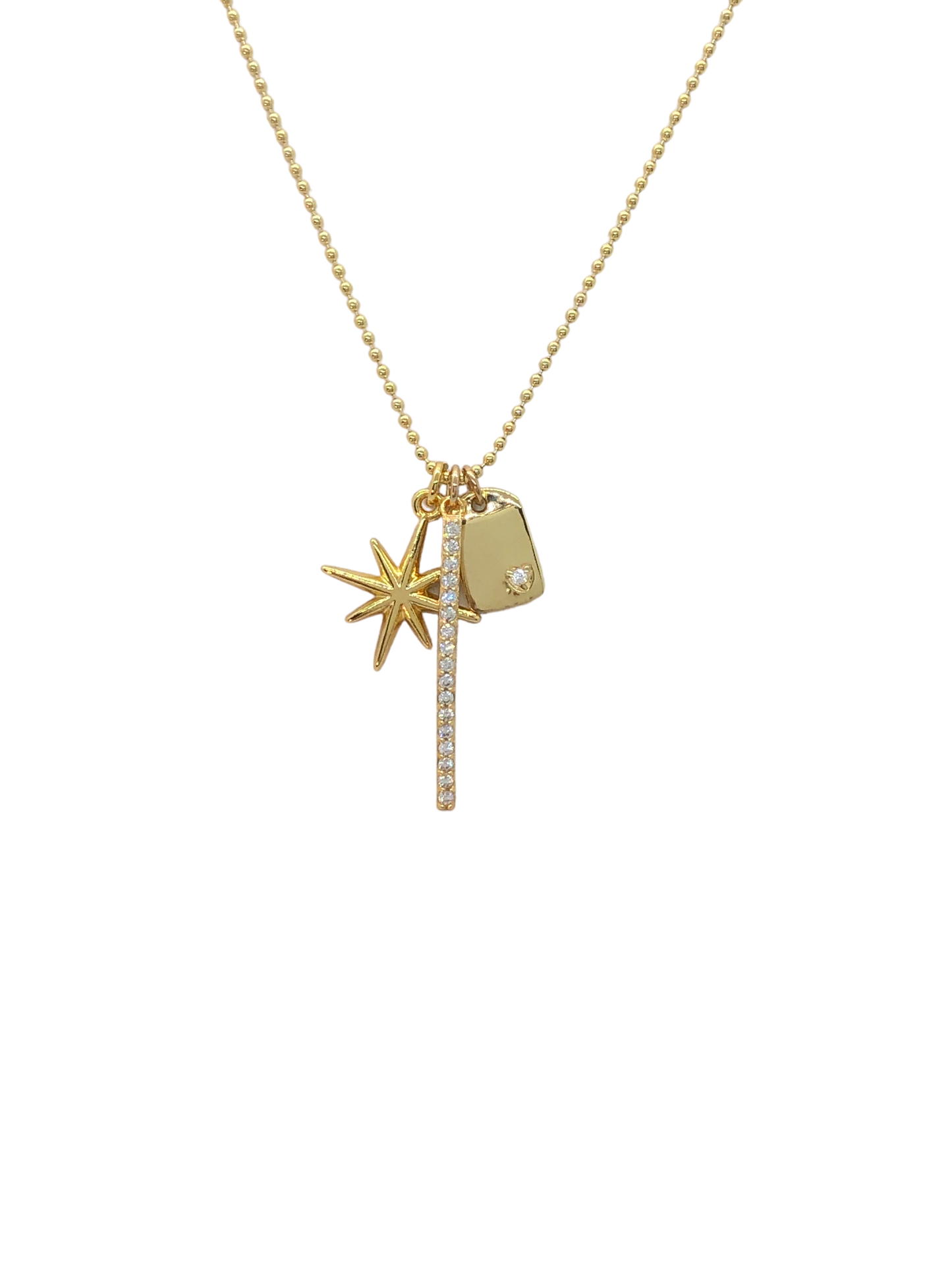 16” Gold Filled Bead Chain with Star, Bar, Dog Tag