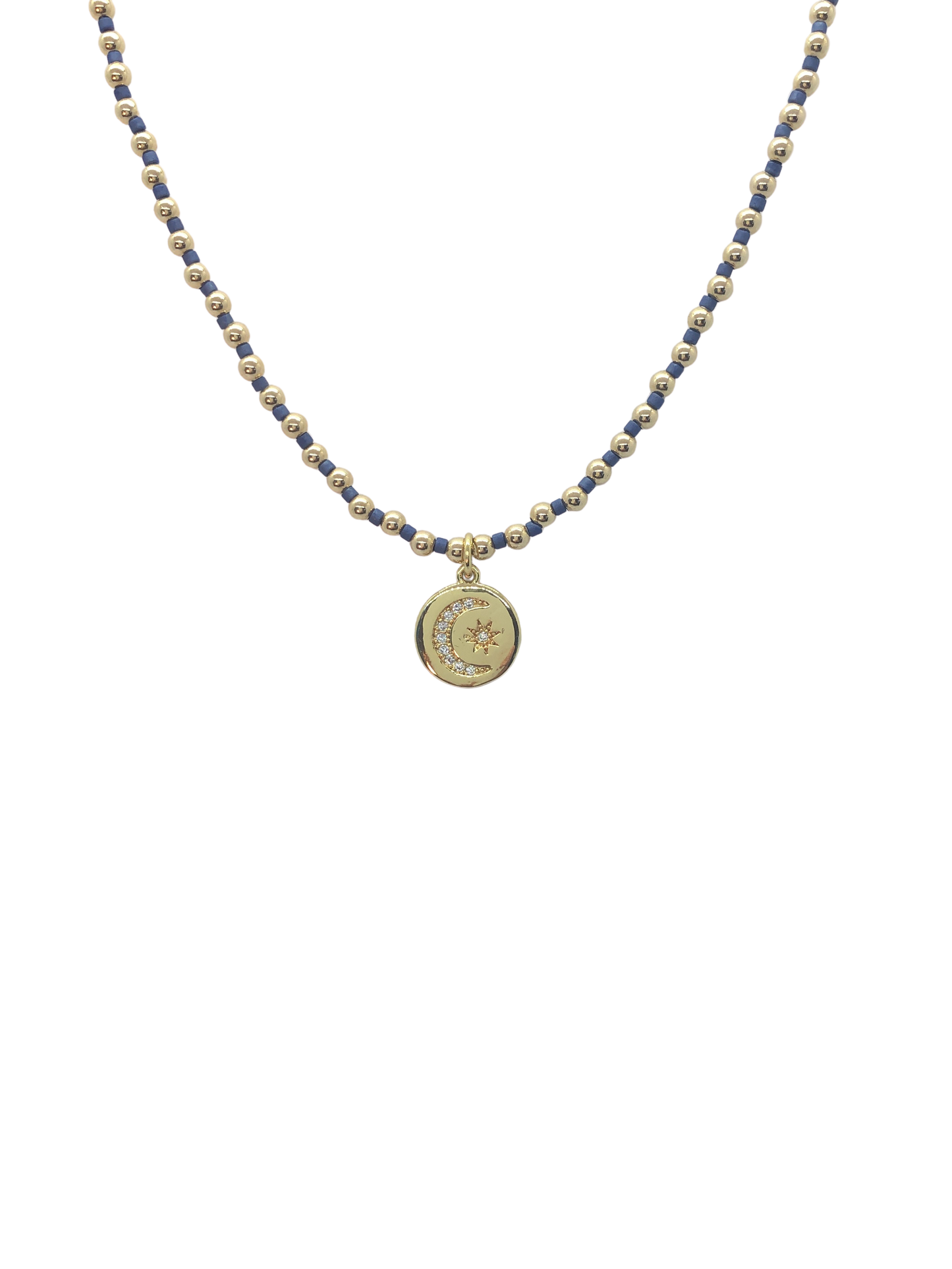 15” Gold Filled Bead/Miyuki Bead with Moon Disk